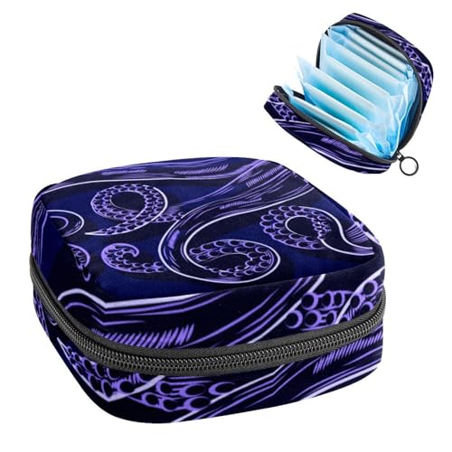Aufbewahrungstasche für Damenbinden, realistische handgezeichnete Oktopus-Tampon-Reißverschlusstasche, Perioden-Tasche für Teenager, Mädchen, weibliche Menstruations-Geldbörse von RODAILYCAY