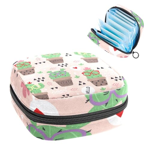 RODAILYCAY Damenbinden-Aufbewahrungsbeutel für Damen, große Kapazität, Menstruationspad-Tasche, niedliche Sonnenbrille, Kaktus-Topf, Cartoon-Kunst, Menstruationstaschen, Tampon-Sammelhalter, von RODAILYCAY