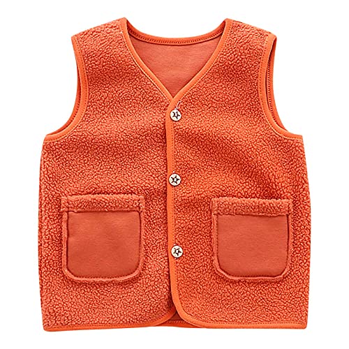 ROMIDA FleeceJacken Warm halten Gepolsterte Übergangsjacke Jungen Mädchen Mode Süßer Druck Weste Winterjacke Plüschjacke Einfarbig Winterjacke Warm Parka Jacke, Orange, 2-3 Jahre von ROMIDA