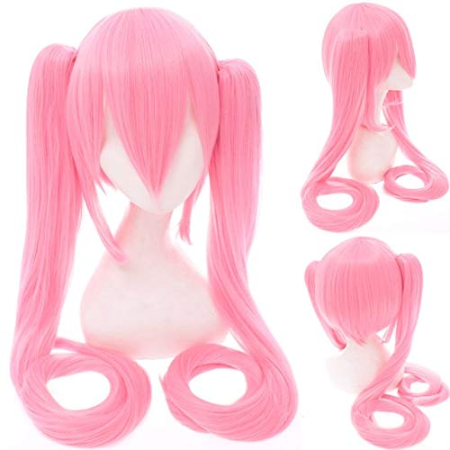 RONGYEDE Anime cosplay perücke 120 cm Hatsune Miku Synthetische Cosplay Perücke Gerade Weiß Blau Anime Haar Halloween Kostüm Frauen Perücken Mit Doppel Clip Pferdeschwänze 07 von RONGYEDE