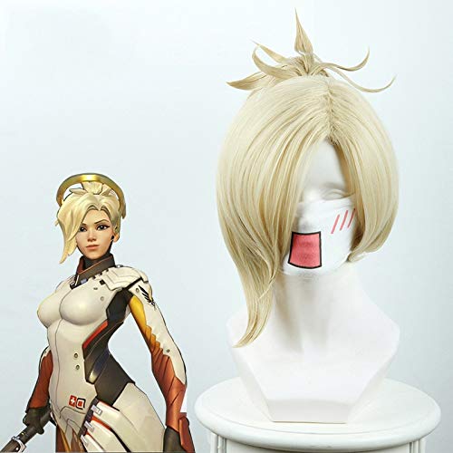 RONGYEDE Anime cosplay perücke 30 Cm Ow Mercy Cosplay Perücke Für Frauen 30 Cm Hitzebeständige Haar Spiel Ow Angela Ziegler Mercy Cosplay Perücke Synthetisches Haar von RONGYEDE