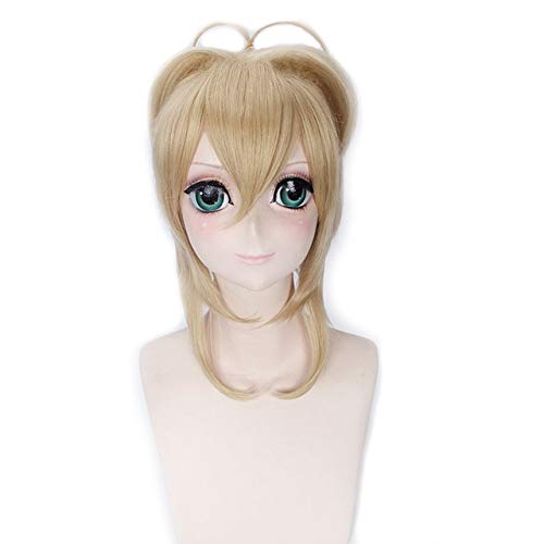 RONGYEDE Anime cosplay perücke 40 cm Karte Captor Sakura Anime Cosplay Perücke Kunsthaar Braun Blond Halloween Kostüm Perücken Für Frauen hellblond von RONGYEDE