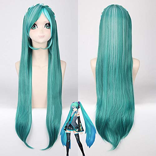 RONGYEDE Anime cosplay perücke 80 Cm Vocaloid Cosplay Perücke Lange Gerade Mix Grün Weiß Highlights Flechten Haar Hatsune Miku Halloween Kostüm Perücken Für Frauen von RONGYEDE