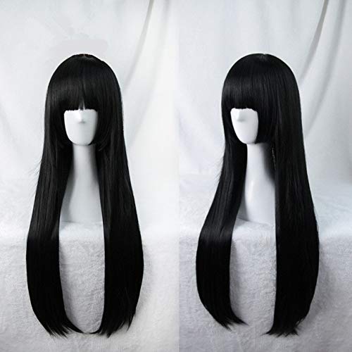 RONGYEDE Anime cosplay perücke 80cm / 31.5"Japan Anime Hell Girl Cosplay Perücke Frauen Enma Ai lange glatte schwarze Haare Perücke Kostüme One Size schwarz von RONGYEDE