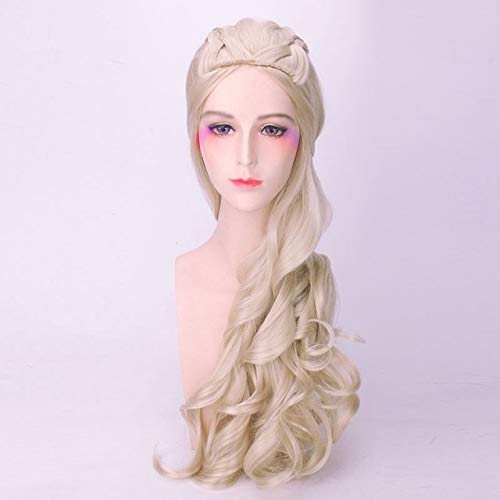 RONGYEDE Anime cosplay perücke Alice im Wunderland Die weiße Königin 80cm lange Cosplay Perücken für Frauen Anime Film Curly Wavy Hair Perücke Kostüm Party Beige Silver Beige von RONGYEDE