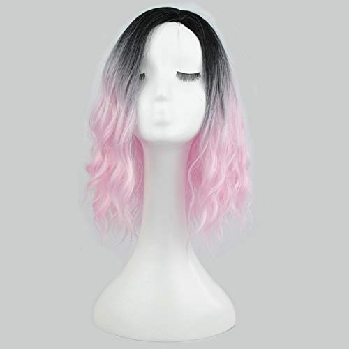 RONGYEDE Anime cosplay perücke Anime Kurze Lockige Ombre Perücke Cosplay Synthetische Haar Frauen Hitzebeständige Lolita Two Tone Perücken Für Kostüm Party 35 cm rosa ombre von RONGYEDE