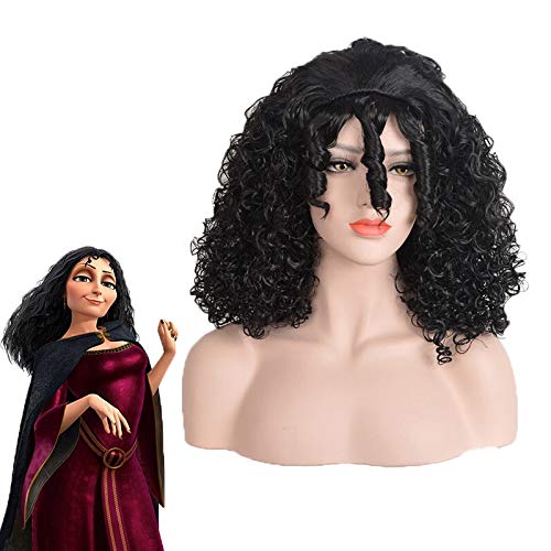 RONGYEDE Anime cosplay perücke Anime Rapunzel Mutter Gothel Cosplay Perücken Frauen Curly Afro Schwarz Synthetisches Haar Halloween Karneval Party Kostüm Perücke KUSY5471 von RONGYEDE