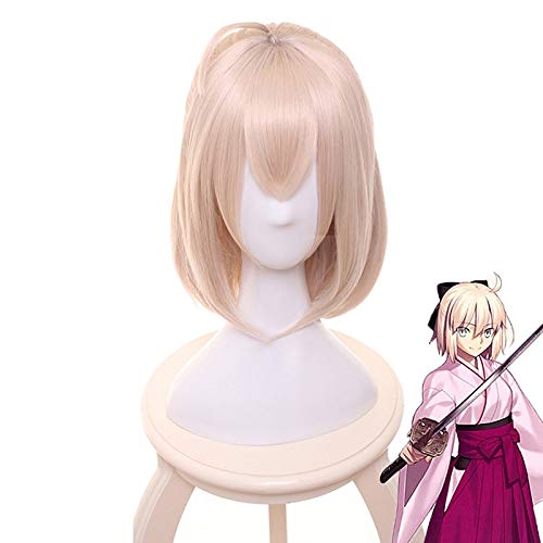 RONGYEDE Anime cosplay perücke Anime Schicksal Grand Order Sakura Säbel Okita Souji Cosplay Perücke Fgo Frauen Kurzes Kunsthaar Halloween Party Kostüm Perücken von RONGYEDE