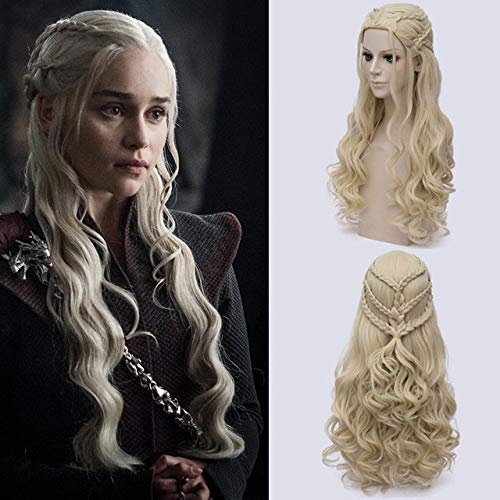 RONGYEDE Anime cosplay perücke Game of Thrones Daenerys Targaryen Cosplay Perücke Synthetisches Haar Langes welliges Drachen der Mutter Perücken Halloween Party Kostüm für Frauen Game of Thrones Blond von RONGYEDE