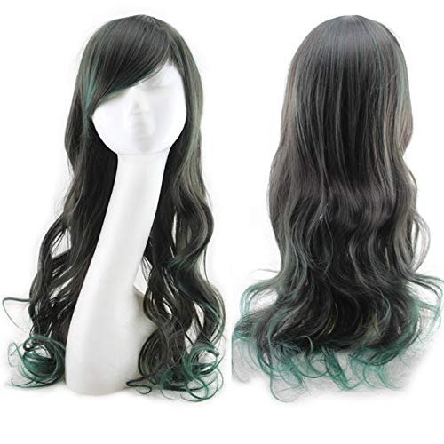 RONGYEDE Anime cosplay perücke Harajuku Lolita Blau Rosa Ombre Haar Perücken Für Frauen Günstige Anime Cosplay Lange Wellenförmige Synthetische Perücke Mit Pony Für Kostüm Party schwarz grün von RONGYEDE