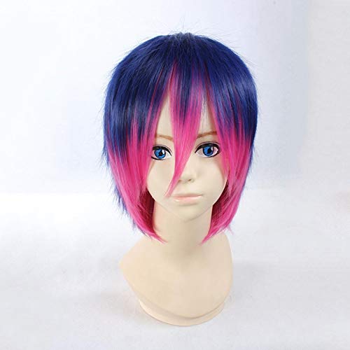 RONGYEDE Anime cosplay perücke Höschen Strumpf Cosplay Perücken Männer Blau Mix Rosa Kurz Hochtemperatur Faser Synthetik Haar Perücke + Perücke Kappe von RONGYEDE