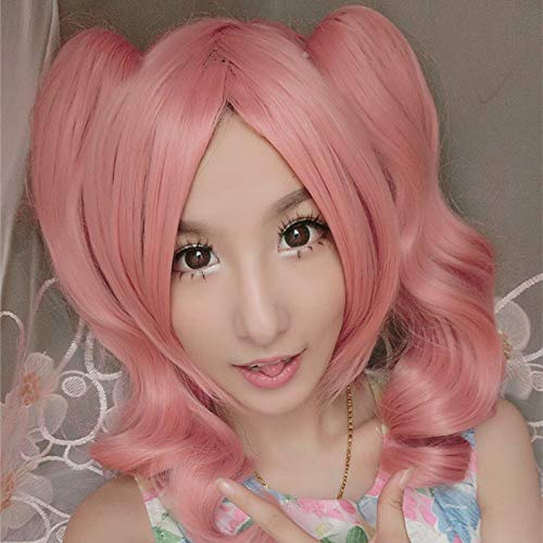 RONGYEDE Anime cosplay perücke Inu X Boku SS Roromiya Karuta Cosplay Perücke für Frauen Weiblich 40cm Kurz Curly Wavy Hochwertiges hitzebeständiges Kunsthaar Pink von RONGYEDE