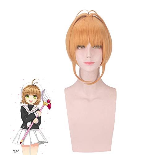 RONGYEDE Anime cosplay perücke Kinomoto Sakura CardCaptor Cosplay Perücke Frauen Kurzes Synthetisches Haar Card Captor Sakura Anime Kostüm Rollenspiel Perücken von RONGYEDE