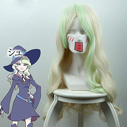 RONGYEDE Anime cosplay perücke Kleine Hexe Academia Diana Cavendish Cosplay Perücke für Frauen Beige Grün Lange Lockige Wellige Synthetische Haar Perücke Für Kostüm Party von RONGYEDE