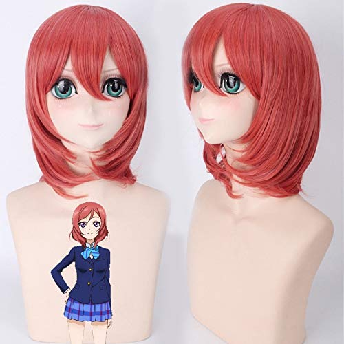 RONGYEDE Anime cosplay perücke Liebesleben! Maki Nishikino Cosplay Perücken für Frauen Weibliche Kunsthaar Perücke 40cm 250g Mittellang Gerade Rot Hochwertige Anime Perücke von RONGYEDE