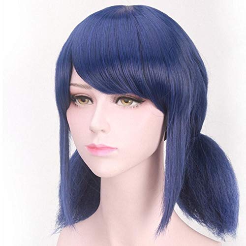 RONGYEDE Anime cosplay perücke Marienkäfer Perücken Peluca Marinette Mädchen Frauen Cosplay Doppel Pferdeschwanz Zöpfe Kurze gerade Perücke Blau Haar Blau von RONGYEDE