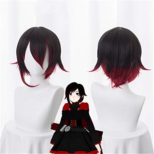 RONGYEDE Anime cosplay perücke Mode Anime RWBY Roter Trailer Ruby Rose Kurze Perücke Cosplay Kostüm Frauen Männer Synthetisches Haar Halloween Party Perücken KUZW025A von RONGYEDE