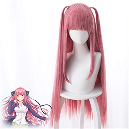 RONGYEDE Anime cosplay perücke Nakano Nino Cosplay Perücke Anime Gotoubun No Hanayome Die Quintessenz Quintuplets Frauen Pink Long Straight Synthetic Hair Perücken von RONGYEDE