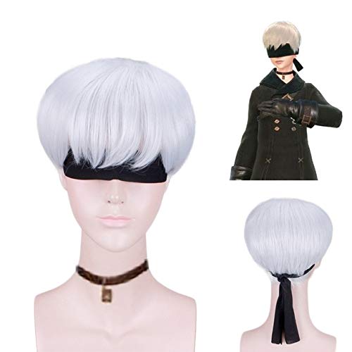 RONGYEDE Anime cosplay perücke Nier Automata Cosplay Kostüm Yorha No.9 Typ S Outfit Herren Sets Jacke + Hose + Rucksack + Handschuhe + Krawatte + Socken + Perücke 9S Uniformen L nur Perücke von RONGYEDE