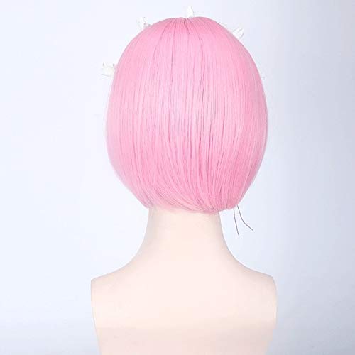 RONGYEDE Anime cosplay perücke Rem Ram Anime Cosplay Perücke Blau Rosa Haar Re: Leben in einer anderen Welt von Null Synthetische Halloween Short Bob Perücken Für Frauen rosa Perücke nur von RONGYEDE