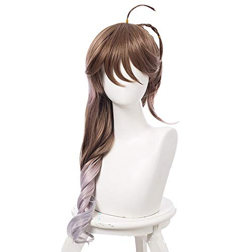 RONGYEDE Anime cosplay perücke Spiel Arknights Eyjafjalla Cosplay Perücke 80cm lang Curly Mixed Brown Hitzebeständige synthetische Haarperücke Frauen Pelucas von RONGYEDE