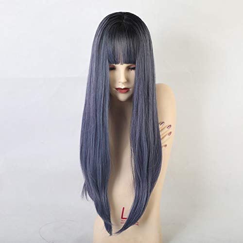 RONGYEDE Anime cosplay perücke Synthetic Wigs With Bangs Long Straight Wigs Blue Purple Natural Hair Wigs For Woman Cosplay Wigs Heat Resistant Fiber Wigs Lc170 lc169-3 von RONGYEDE