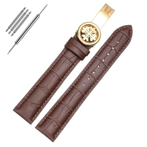 RONGYEDE Uhrenarmband aus echtem Leder für PP Patek Philippe Granate 5167Ax 20 mm 21 mm 22 mm Armband für Herren und Damen(19 mm,Braun/Gold) von RONGYEDE