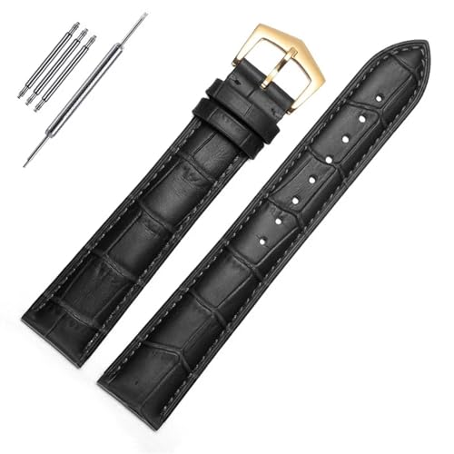 RONGYEDE Uhrenarmband aus echtem Leder für PP Patek Philippe Granate 5167Ax 20 mm 21 mm 22 mm Armband für Herren und Damen(19 mm,Schwarz-Gold-01) von RONGYEDE