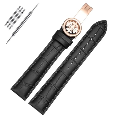 RONGYEDE Uhrenarmband aus echtem Leder für PP Patek Philippe Granate 5167Ax 20 mm 21 mm 22 mm Armband für Herren und Damen(19 mm,Schwarz-Roségold) von RONGYEDE