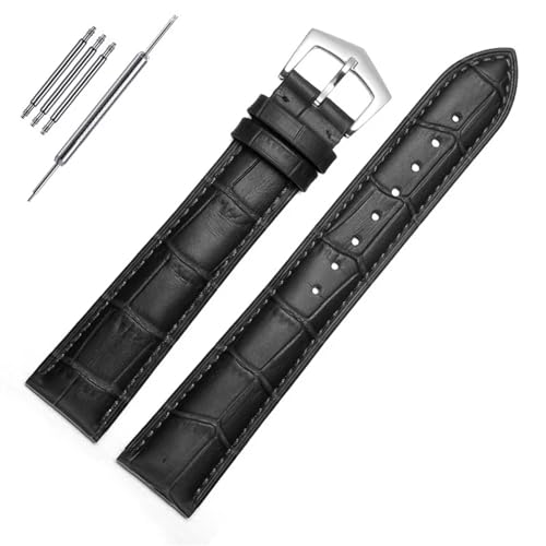 RONGYEDE Uhrenarmband aus echtem Leder für PP Patek Philippe Granate 5167Ax 20 mm 21 mm 22 mm Armband für Herren und Damen(19mm,Schwarz-silber-01) von RONGYEDE