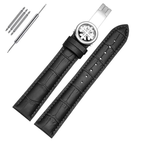 RONGYEDE Uhrenarmband aus echtem Leder für PP Patek Philippe Granate 5167Ax 20 mm 21 mm 22 mm Armband für Herren und Damen(20mm,Schwarz-Silber) von RONGYEDE