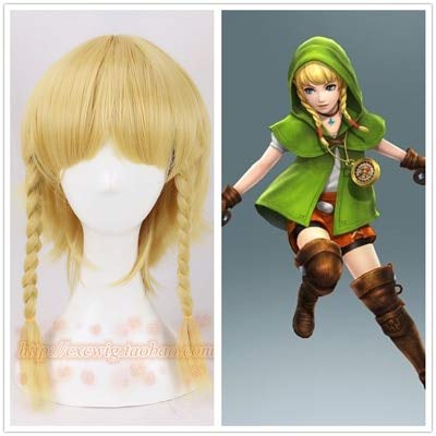 RONGYEDE-Wig Anime Cosplay Hyrule Warriors Cosplay Perücke Weiblich Linkle Golden Braids Frauen Link Rinkuru Synthetisches Haar für Erwachsene Rollenspiel + Kostenlose Perückenkappe von RONGYEDE