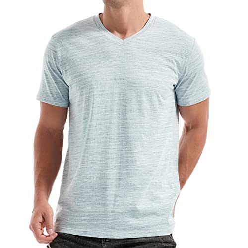 RONOMO Herren Mode T-Shirt Bequemes T-Shirt Low V-Ausschnitt T-Shirt (V01 Himmelblau XXXL) von RONOMO