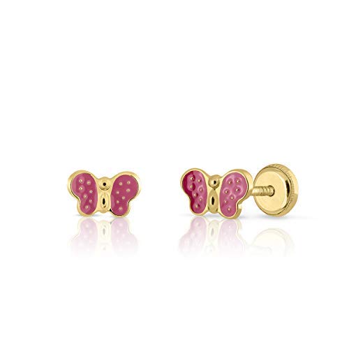 Ohrstecker aus gold sterling für Babys, Mädchen oder Damen mit rosa Emaille. Maße des Schmucks: 7 x 4 mm. Mit Sicherheitsverschluss von ROSA DI MANUEL