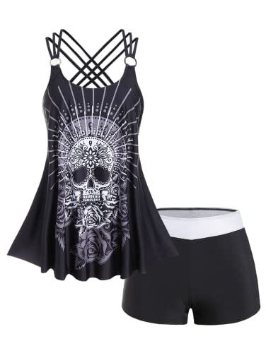 Rosegal Damen-Tankini, Übergröße, Gothic, Bademode, Bauchkontrolle, zweiteiliger Badeanzug, gerüschte Bademode, Schwarz_3, L Mehr von ROSE GAL