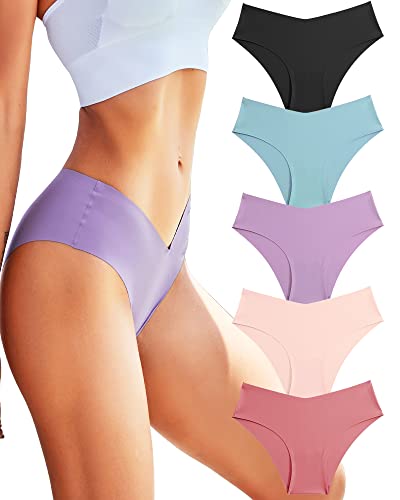 ROSYCORAL Nahtlose Damenunterwäsche, weicher Stretch-Slip, unsichtbar, Hipster, V-Schnitt, frech, unsichtbar, Bikini-Höschen, 5er-Pack, XS-L, Option A, XS von ROSYCORAL