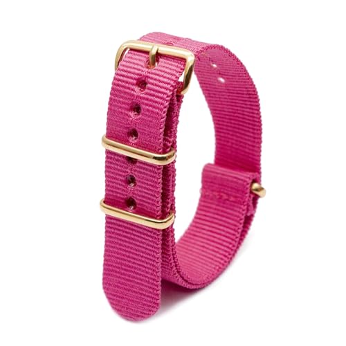 ROWCES Nylon-Uhrenarmband, gestreiftes Canvas-Uhrenarmband, 18mm, 20mm, 22mm, 24mm, Armband mit goldener Schnalle, Rosa, 18mm von ROWCES