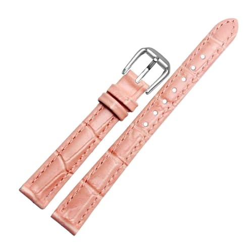 ROWCES Weibliches kleines Armband 10mm 12mm 14mm Lederarmband für Damenuhrenzubehör, Rosa, 12mm von ROWCES