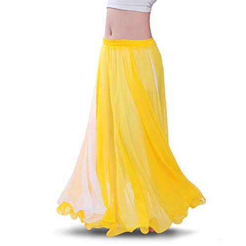 ROYAL SMEELA Bauchtanz-Rock aus Chiffon, für Damen, Bauchtanz-Kostüm, Tribal-Bauchtanzkleid, hoher Schlitz, 10 Farben - Gelb - Einheitsgröße von ROYAL SMEELA