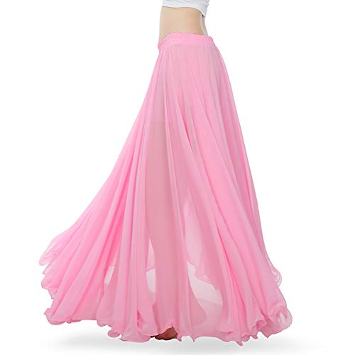 ROYAL SMEELA Chiffon-Bauchtanz-Rock für Frauen, Bauchtanz-Kostüm, Outfit, Tribal-Maxi-Röcke, einfarbiger Rock, Voile - Pink - Einheitsgröße von ROYAL SMEELA