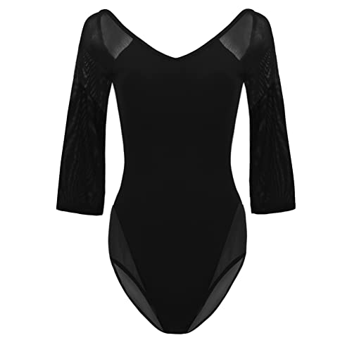 ROYAL SMEELA Damen Ballettanzug Halbarm Mesh Ballett Tanz Trikots Tanzkostüm Einfarbig Stretch Rückenfrei Gymnastik Body Trikot Tanzkleidung ballett body ballett trikot frauen ballerina tanz trikot von ROYAL SMEELA