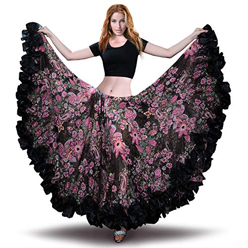 ROYAL SMEELA Flamenco Rock Bauchtanz Rock Damen 360/720 Grad Blumen Chiffon Langer Rock Maxirock Tribal Zigeuner Rock Kostüm Damen von ROYAL SMEELA