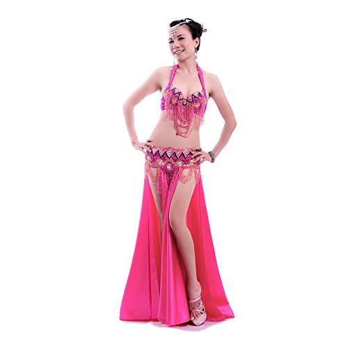ROYAL SMEELA Frauen Bauch Tanz-Kleidung Strass Sexy Kleid BH/Gürtel/, hot pink von ROYAL SMEELA