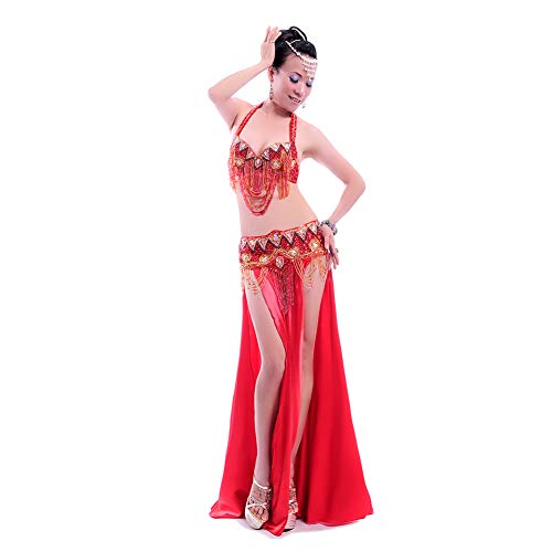ROYAL SMEELA Frauen Bauch Tanz-Kleidung Strass Sexy Kleid BH/Gürtel/, rot von ROYAL SMEELA