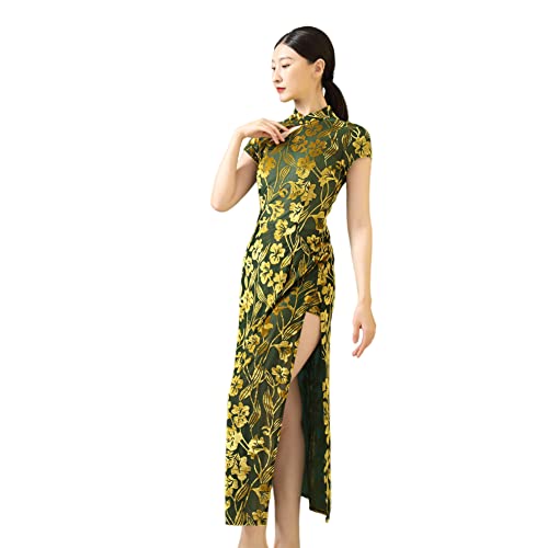 ROYAL SMEELA Traditionell Chinesisch Cheongsam Für Damen Samt Chinesisches Cheongsam Qipao Kleid Für Frauen Gedruckt Kurzarm Cheongsam Kleid Lang Damen Chinesischer Stil Qipao Kleider Grün von ROYAL SMEELA