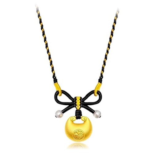 ROYALEAD Chinesische Fu-Segen-Halskette, süße Schleifen-Anhänger, Halsketten für Damen und Herren, Glücksbringer, Schlüsselbein-Kette, Metall von ROYALEAD