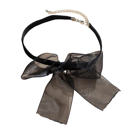 ROYALEAD Choker aus schwarzem Netzgewebe mit Schleife für den Hals, Temperament-Stil, elegant, Schlüsselbeinkette für Damen, Stoff, Stoff von ROYALEAD