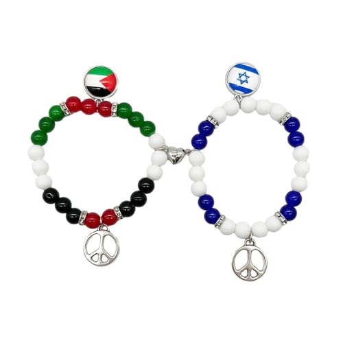 ROYALEAD Set mit 2 verstellbaren Freundschaftsarmbändern, ISR PLE Flagge, verschiedene Farben, glatte Regenbogenperlen, Handkette für Damen und Mädchen von ROYALEAD