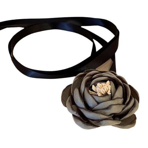ROYALEAD Stilvolle Rosenblüten-Halskette, Kunstblumenband, Halskette, Schlüsselbeinkette, auffälliges Choker-Accessoire, Textil von ROYALEAD