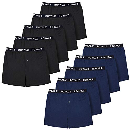 ROYALZ 10er Pack Boxershorts American Style Comfort Weit für Herren Jungen Unterhosen klassisch 100% Baumwolle Weich Locker 10 Set Männer Unterwäsche, Farbe:5 x Schwarz / 5 x Navy Blau, Größe:S von ROYALZ